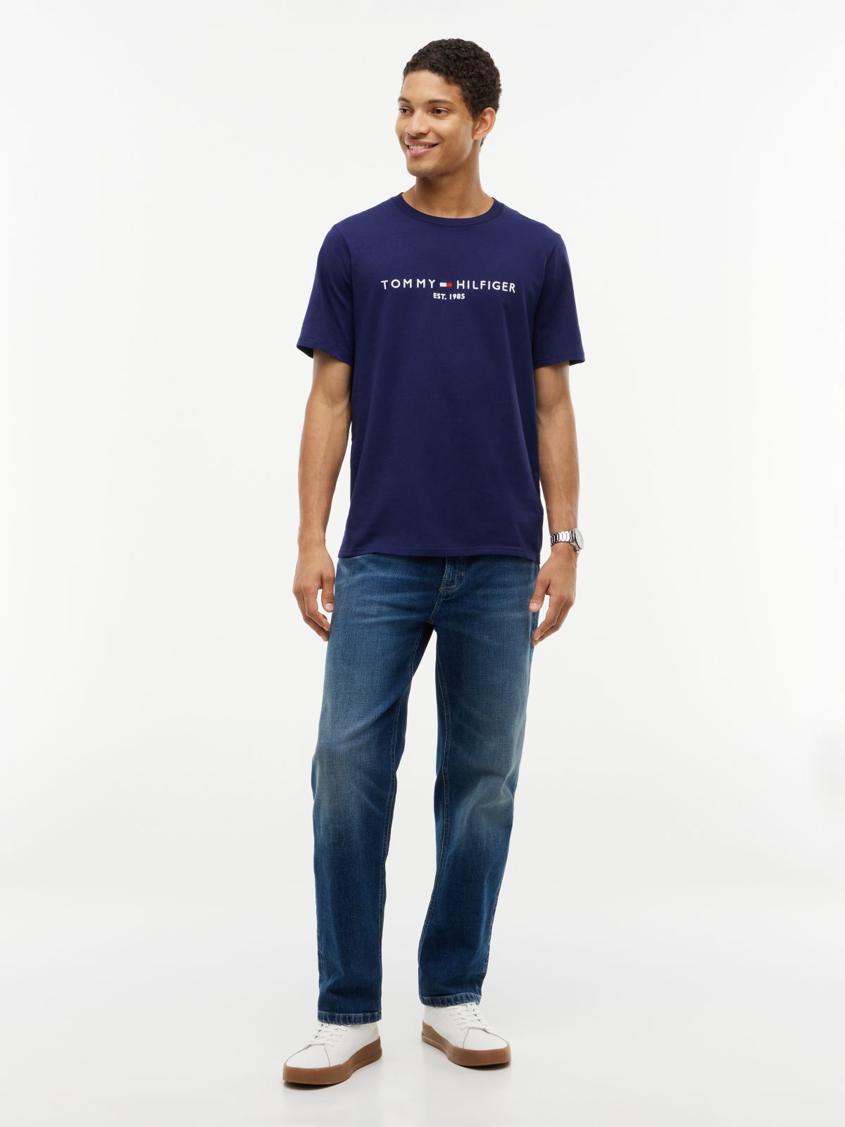 Embroidered Tommy Logo T-Shirt — Light Navy