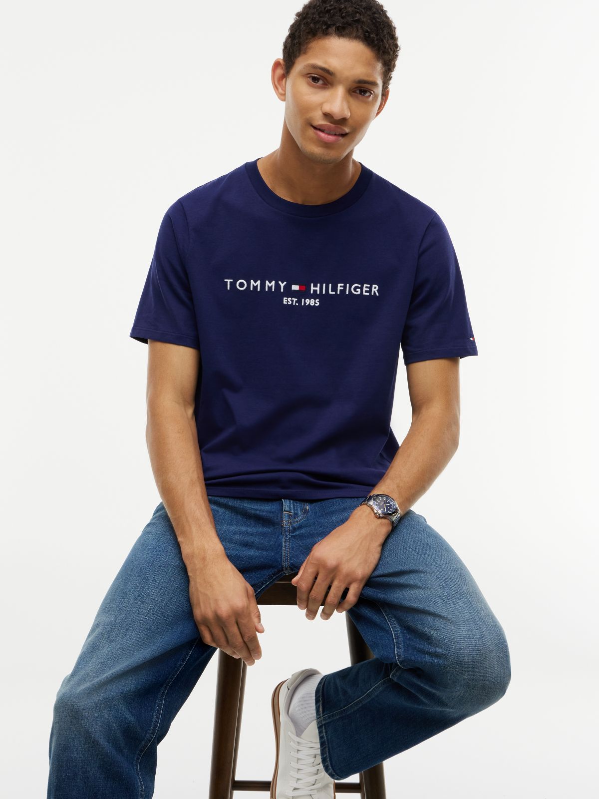 Embroidered Tommy Logo T-Shirt — Light Navy
