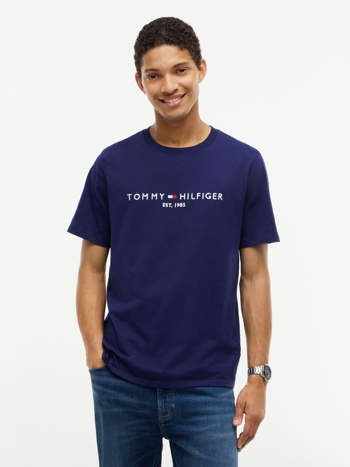 Embroidered Tommy Logo T-Shirt — Light Navy