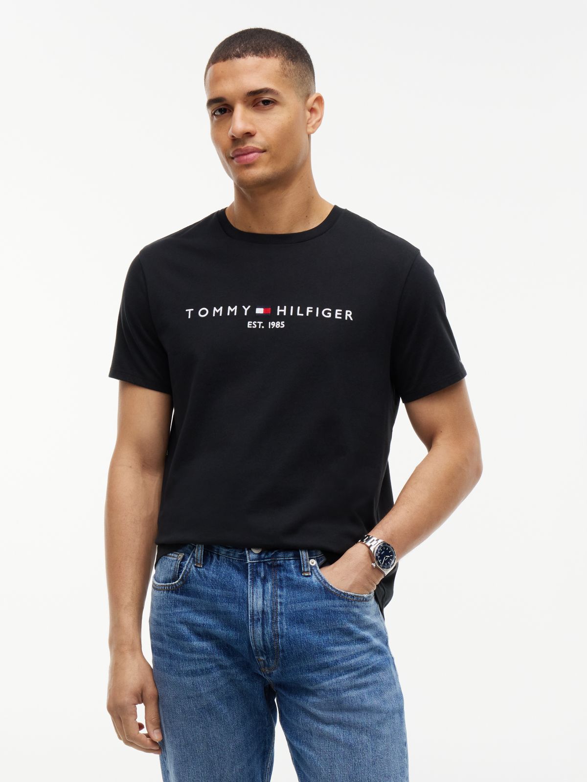 Embroidered Tommy Logo T-Shirt — Black