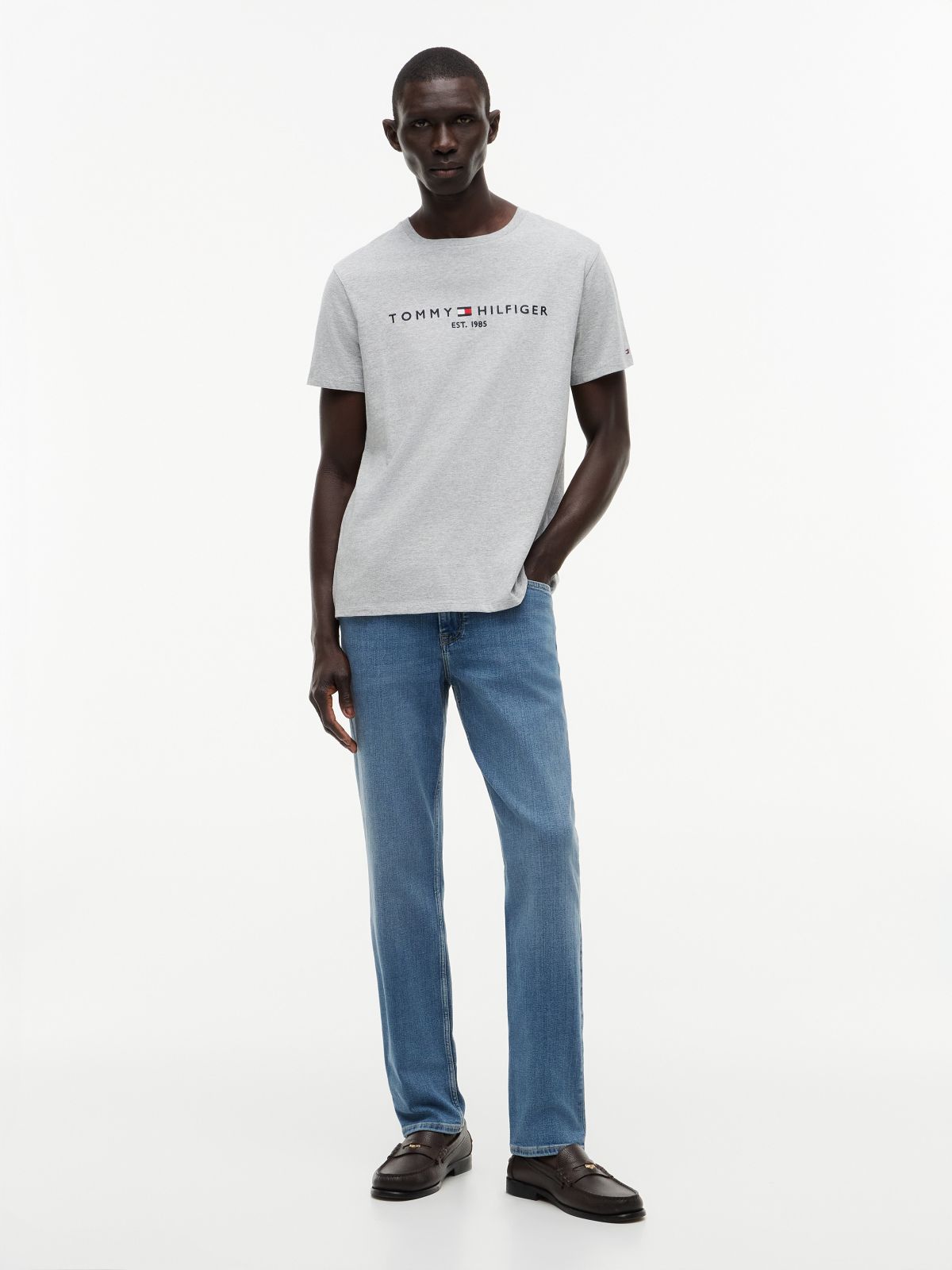 Embroidered Tommy Logo T-Shirt — Grey Heather