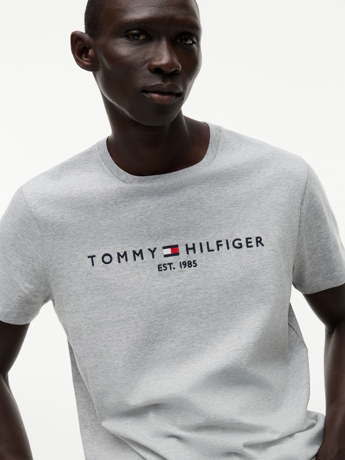Embroidered Tommy Logo T-Shirt — Grey Heather