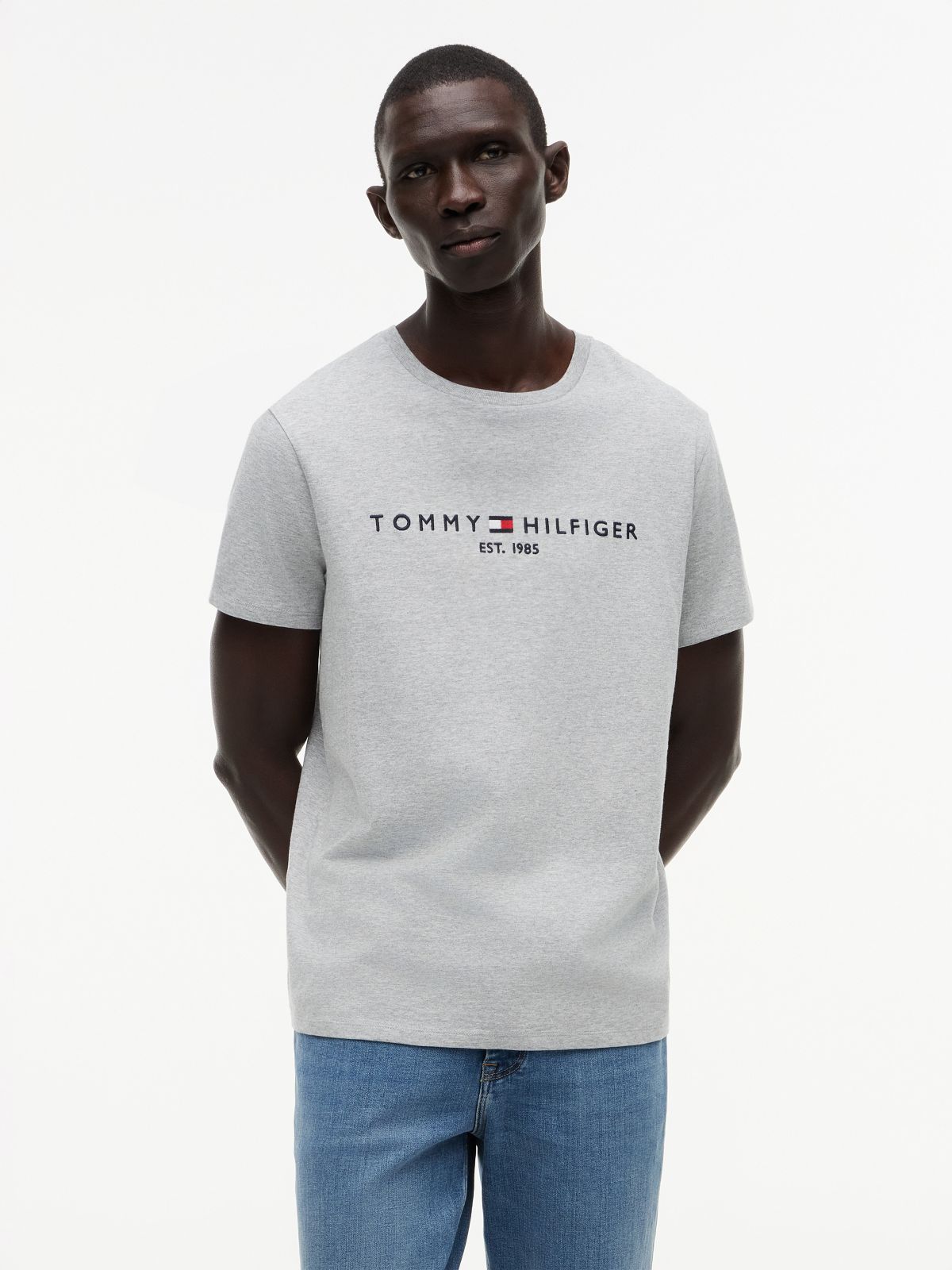 Embroidered Tommy Logo T-Shirt — Grey Heather
