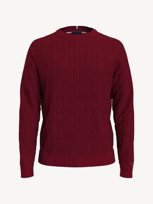Solid Logo Cable Knit Sweater, Regatta Red