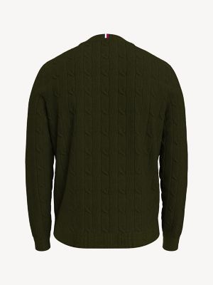 Solid Logo Cable Knit Sweater, Green Cliffs