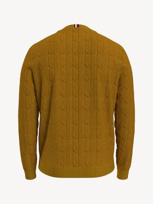 Solid Logo Cable Knit Sweater, Crest Gold
