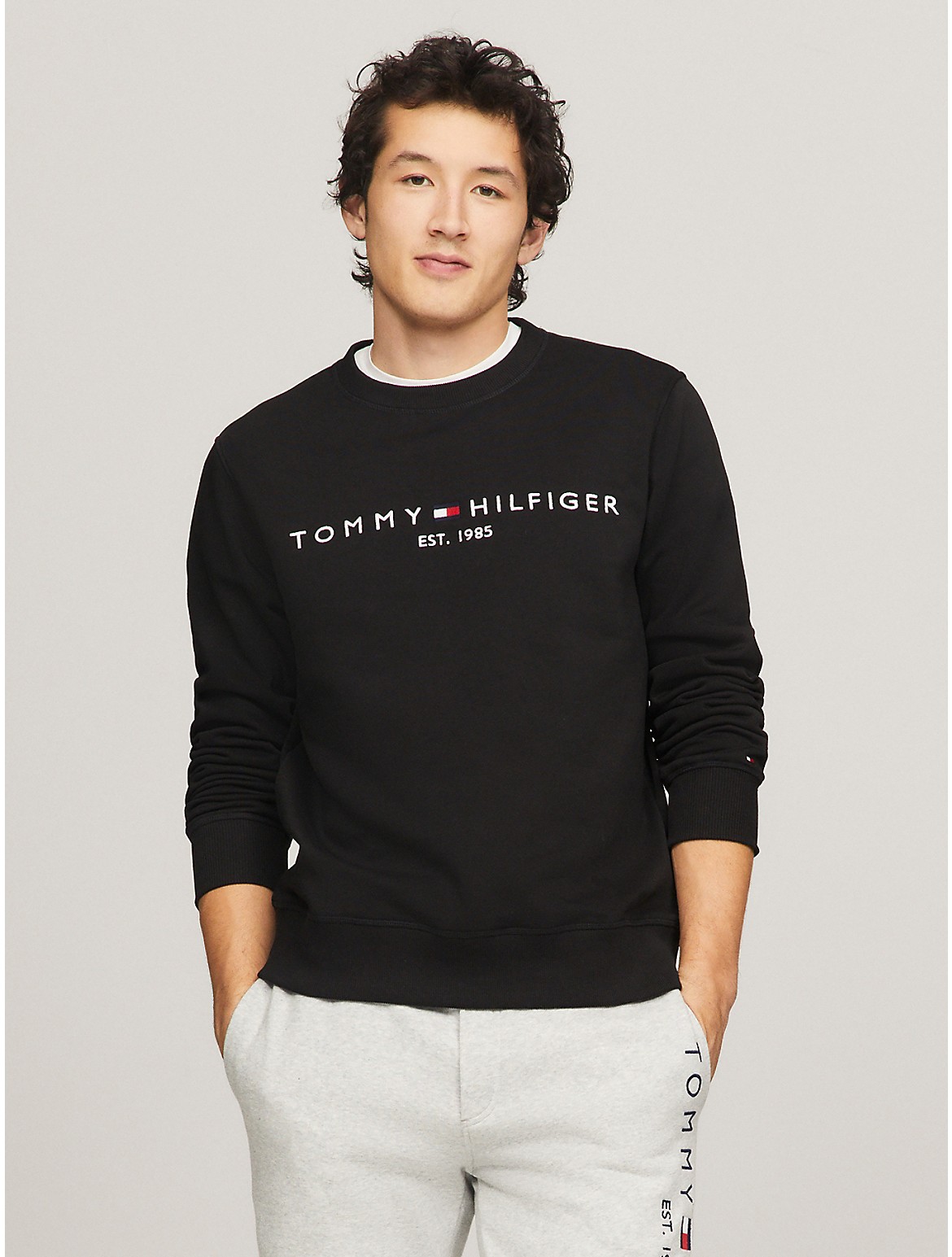 Shop Tommy Hilfiger Embroidered Tommy Logo Sweatshirt In Black