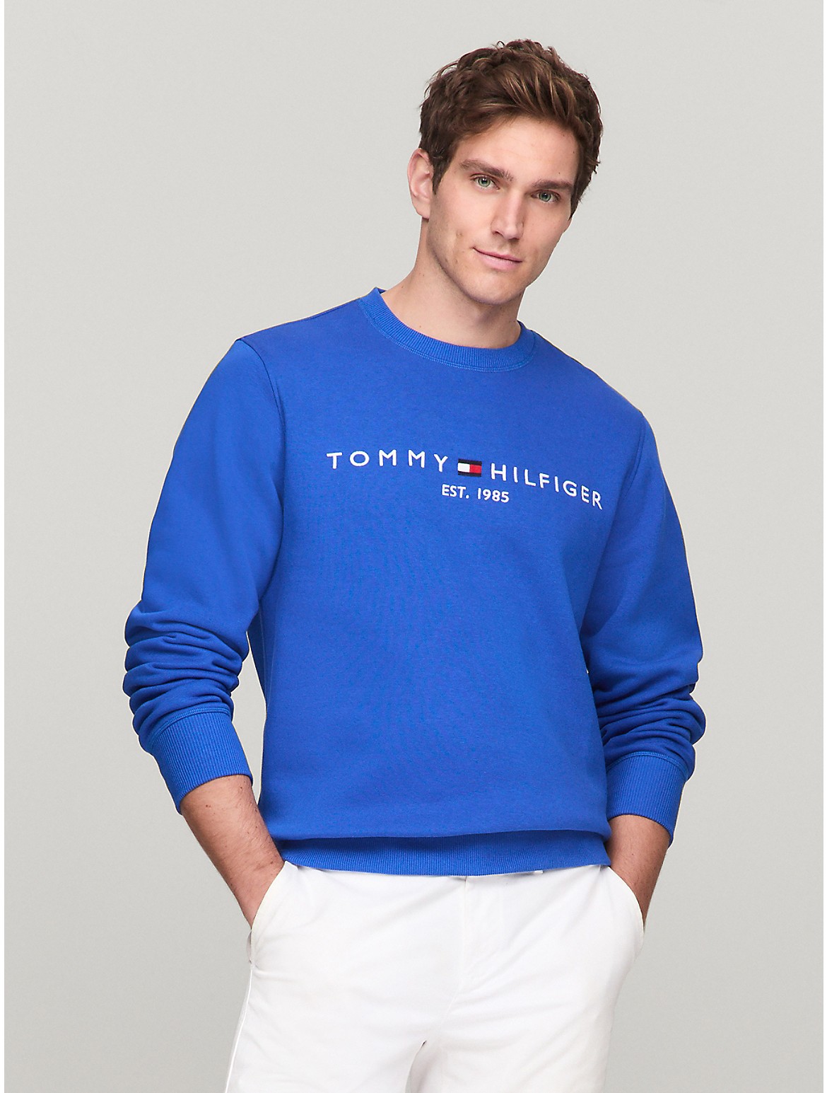 Shop Tommy Hilfiger Embroidered Tommy Logo Sweatshirt In Kettle Blue
