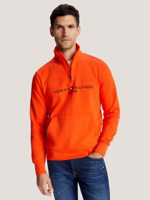 Embroidered Tommy Logo Quarter-Zip, Acid Orange