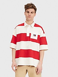 타미 힐피거 Tommy Hilfiger Oversized Fit Pride Block Stripe Polo,PRIMARY RED