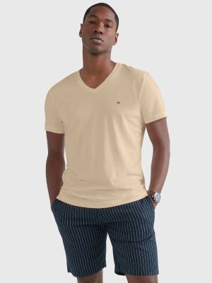 Slim Fit Solid V-Neck T-Shirt, Clayed Pebble