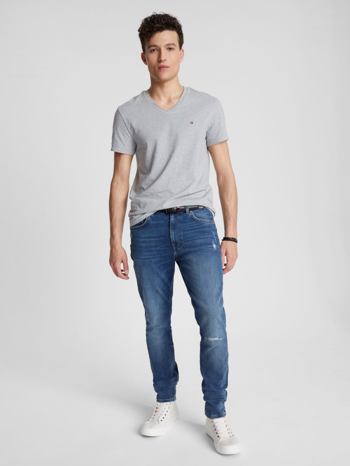 Slim Fit Solid V-Neck T-Shirt — Grey Heather