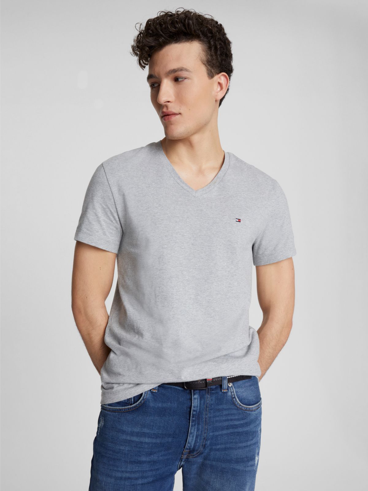 Slim Fit Solid V-Neck T-Shirt — Grey Heather