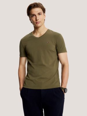 Slim Fit Solid V-Neck T-Shirt, Army Green