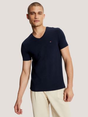 Slim Fit Solid V-Neck T-Shirt, Navy