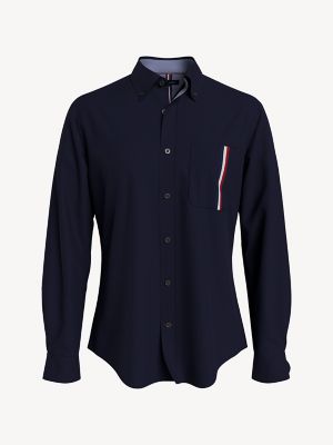 Custom Fit Stripe-Sleeve Shirt, Desert Sky