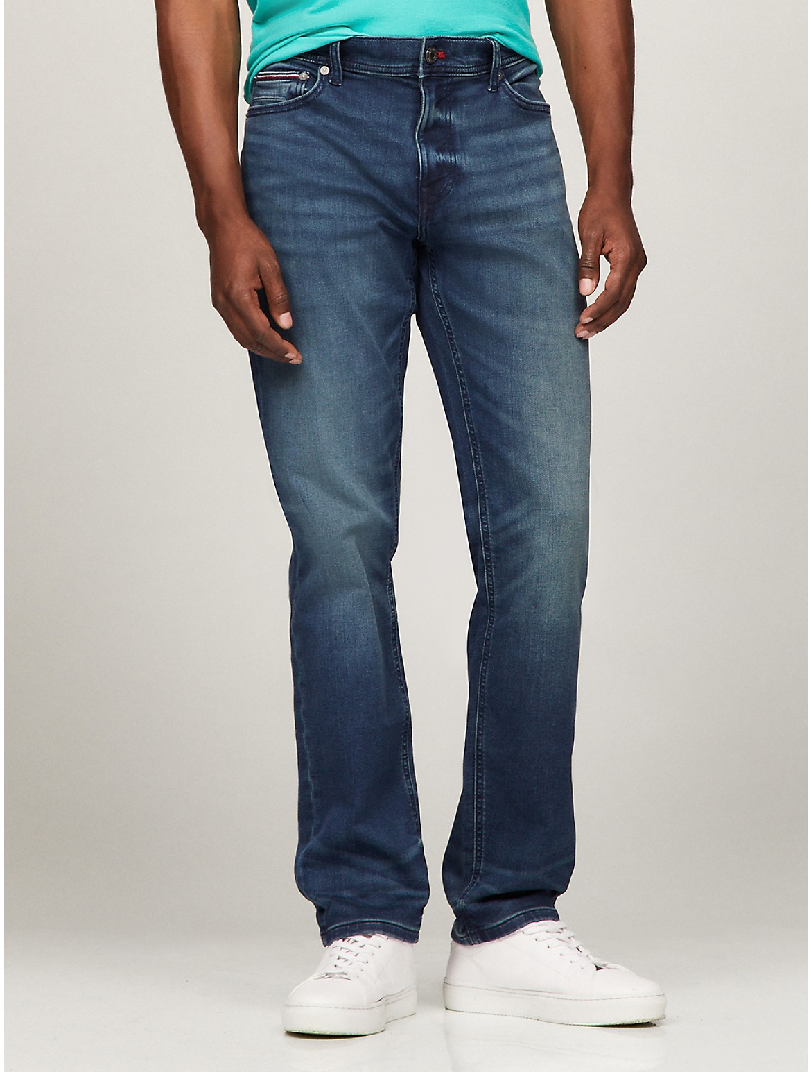 Shop Tommy Hilfiger Straight Fit Dark Blue Wash Jean In Dark Tint