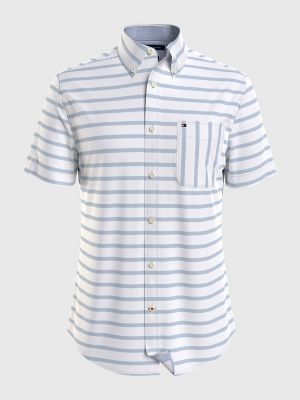 Regular Fit Horizontal Stripe Short-Sleeve Shirt, London Blue