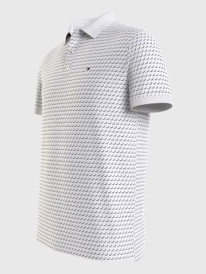 Polo micro print blanc homme - Tommy Hilfiger