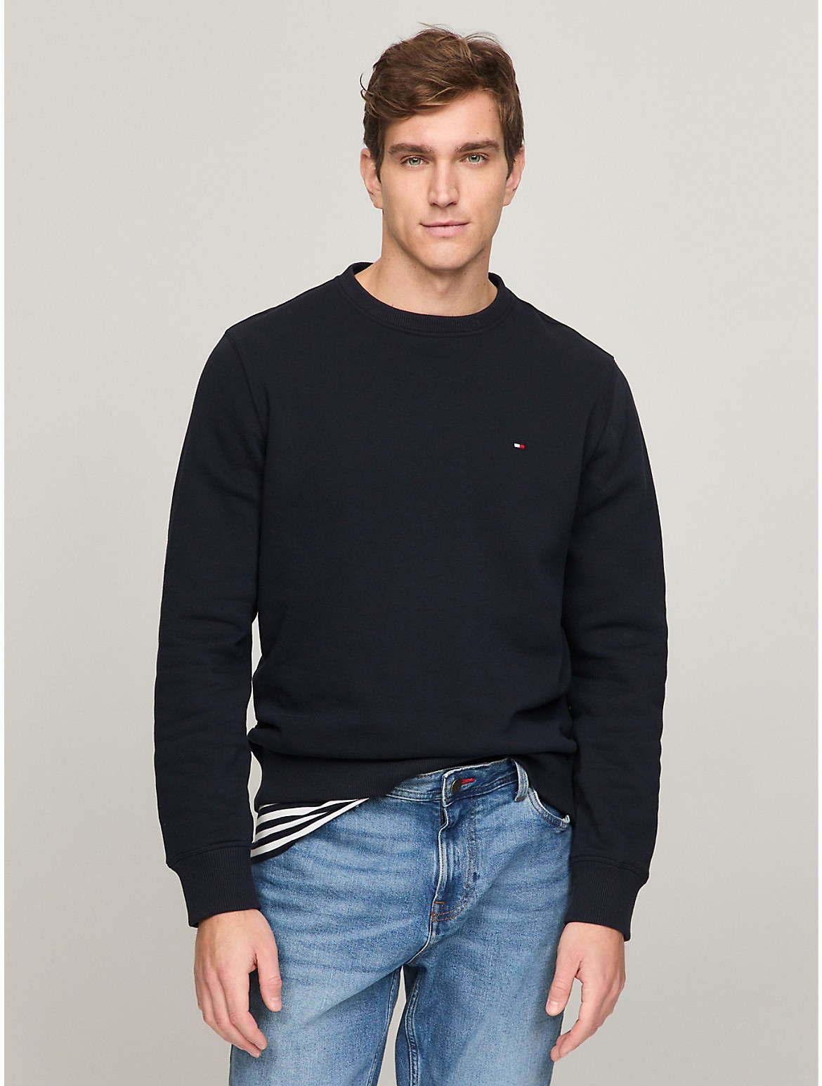 Shop Tommy Hilfiger Solid Crewneck Sweatshirt In Navy