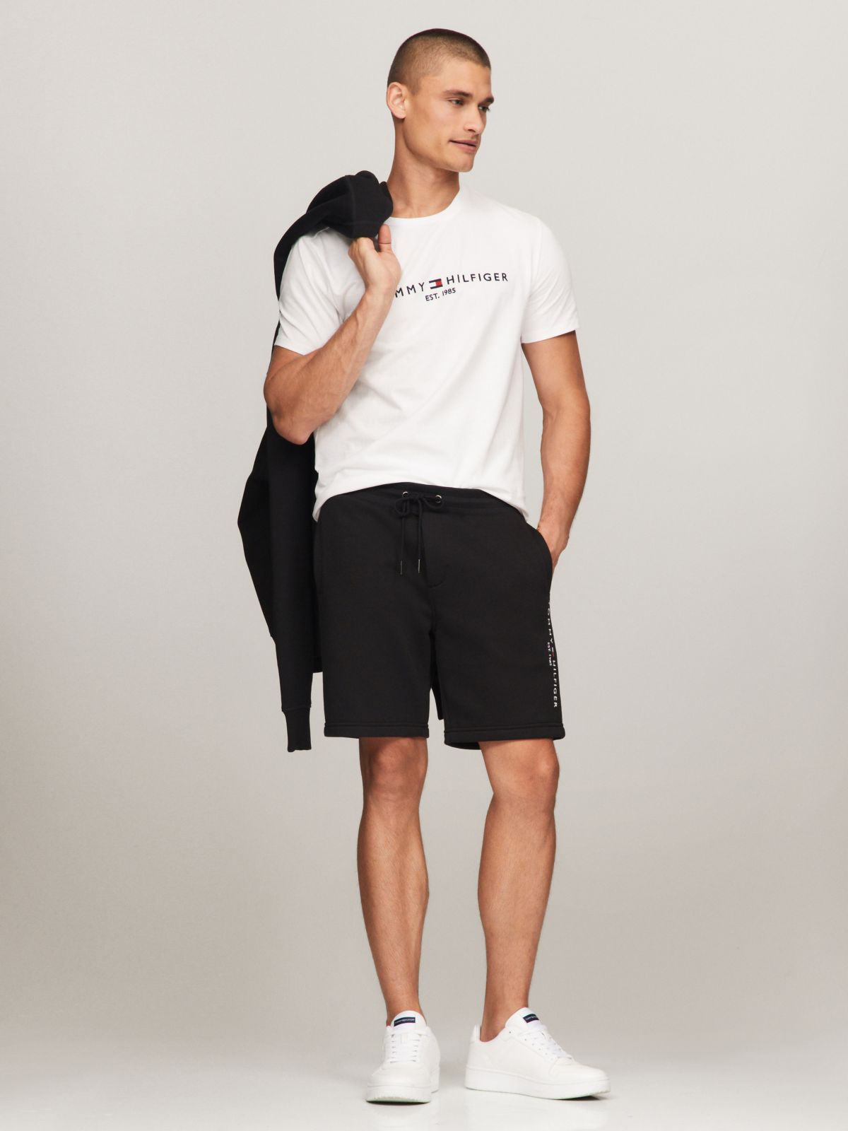 Embroidered Tommy Logo Sweatshort — Black