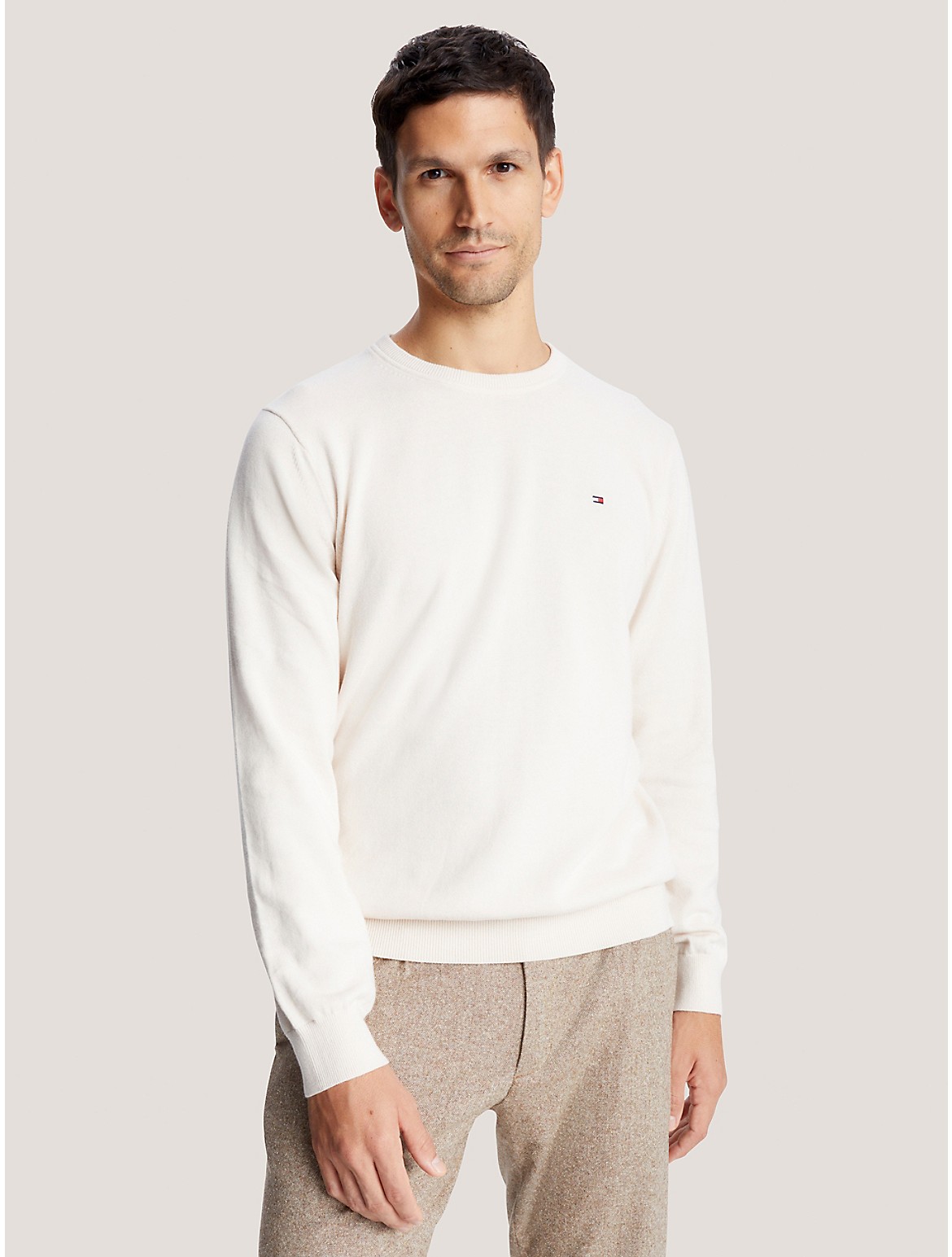 Tommy Hilfiger Solid Crewneck Sweater In Feather White