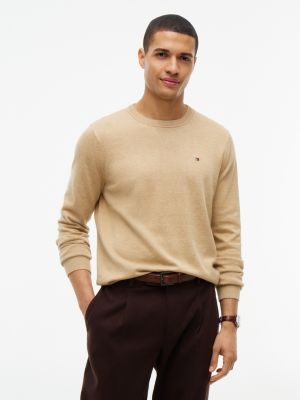 Solid Crewneck Sweater, Beige