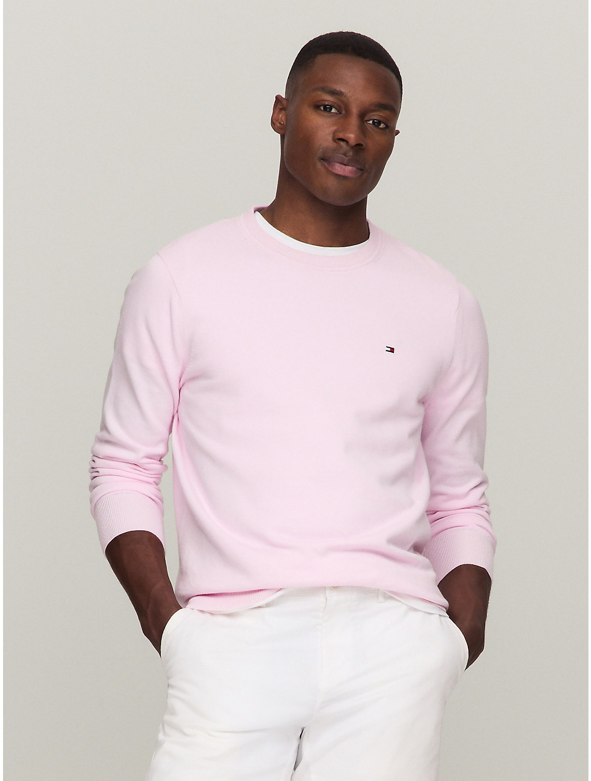 Shop Tommy Hilfiger Flag Logo Crewneck Sweater In Simple Pink