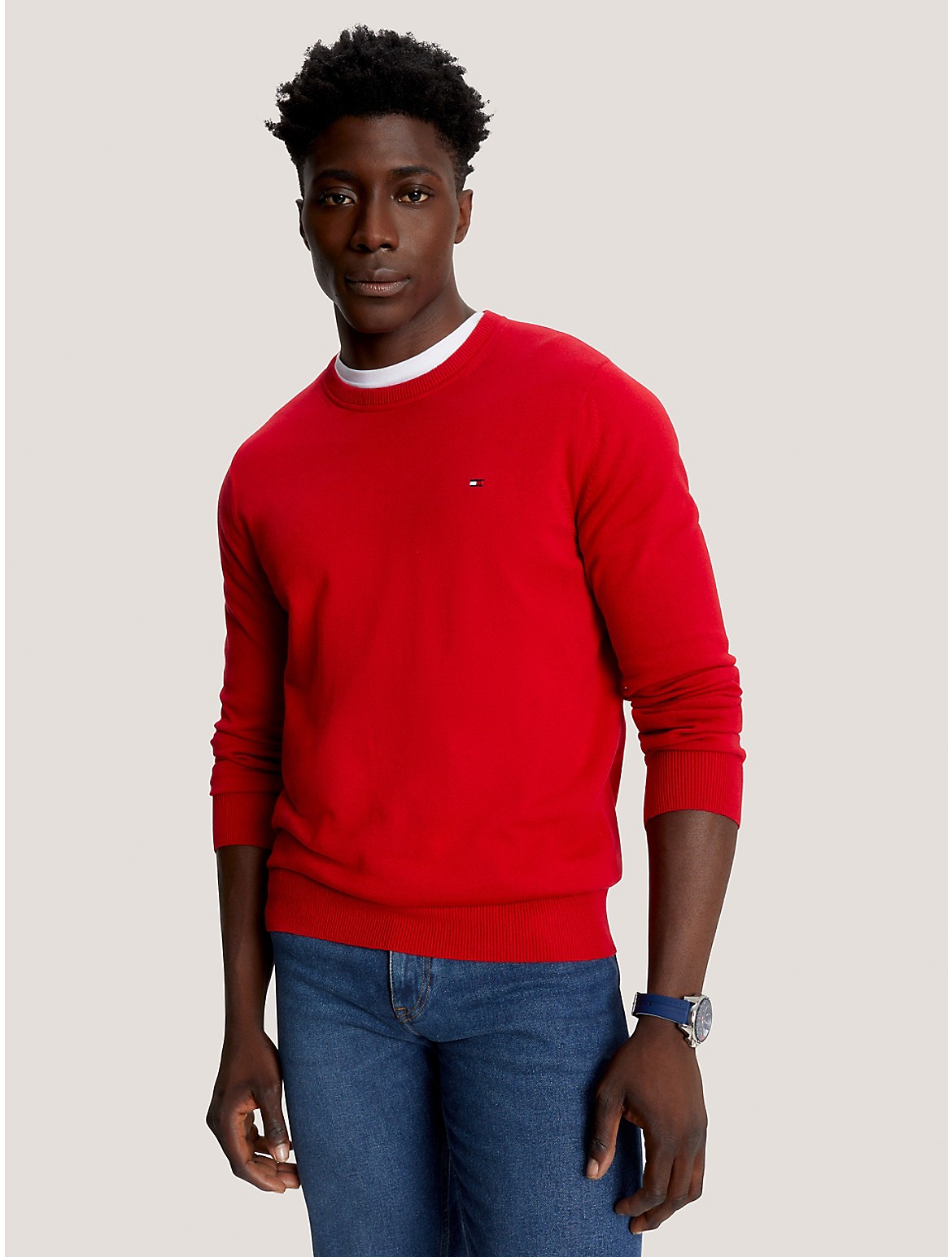 Tommy Hilfiger Solid Crewneck Sweater In Primary Red