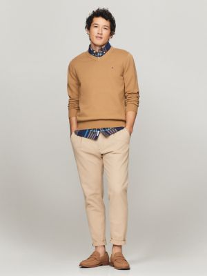 Solid Logo V-Neck Sweater, Pinecone Tan