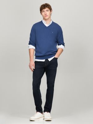 Solid Logo V-Neck Sweater, Refresh Blue