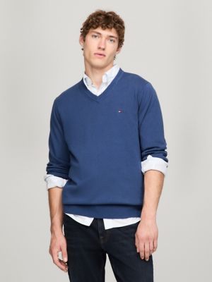 Solid Logo V-Neck Sweater, Refresh Blue