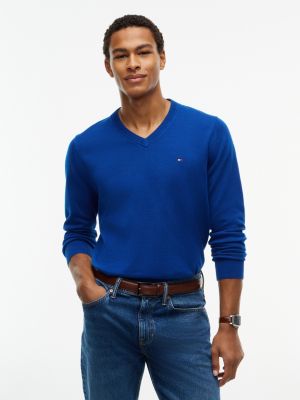 Essential V-Neck Sweater, Anchor Blue