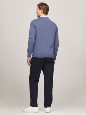 Solid Logo V-Neck Sweater, Bank Blue