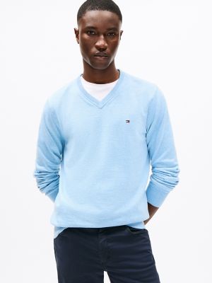 Solid Logo V-Neck Sweater, Light Blue