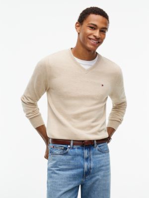Essential V-Neck Sweater, Beige