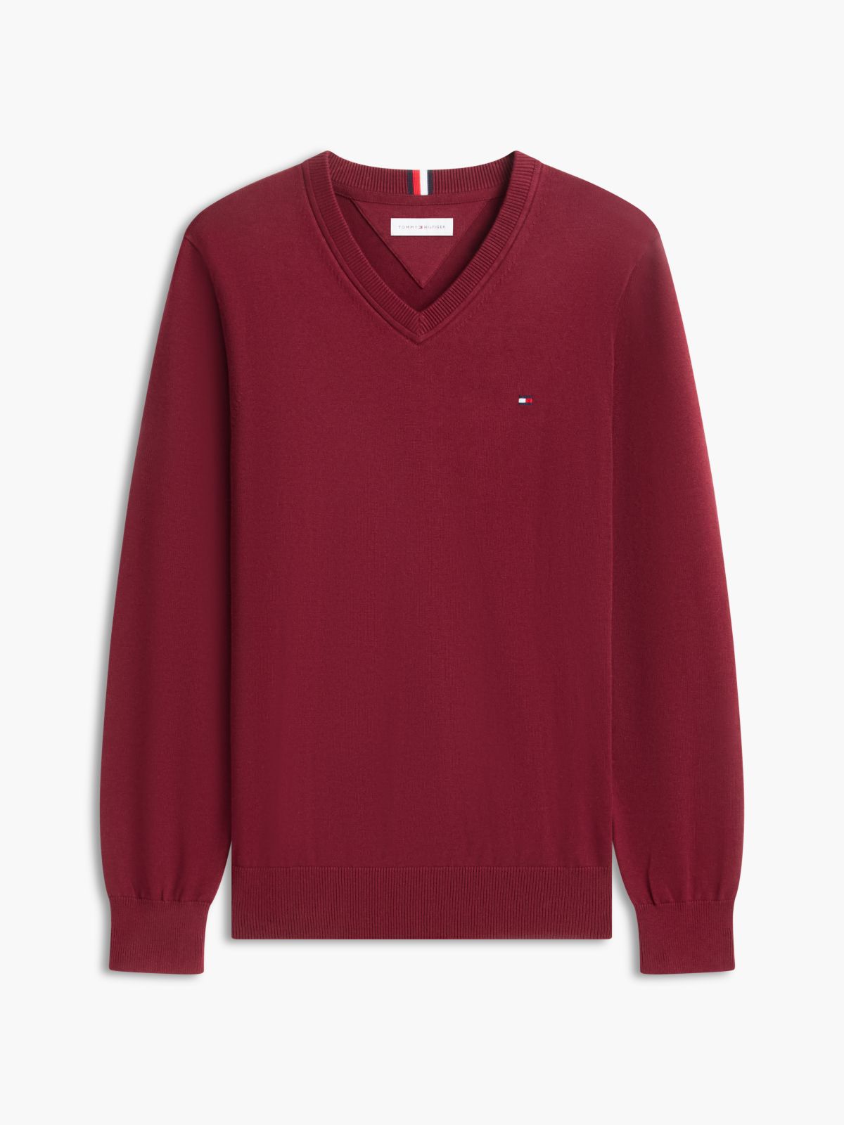 Solid Logo V-Neck Sweater — Burgundy