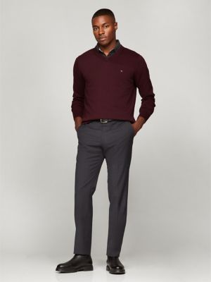 Solid Logo V-Neck Sweater, Dark Cabernet