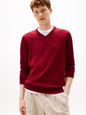 Solid Logo V-Neck Sweater, Rouge