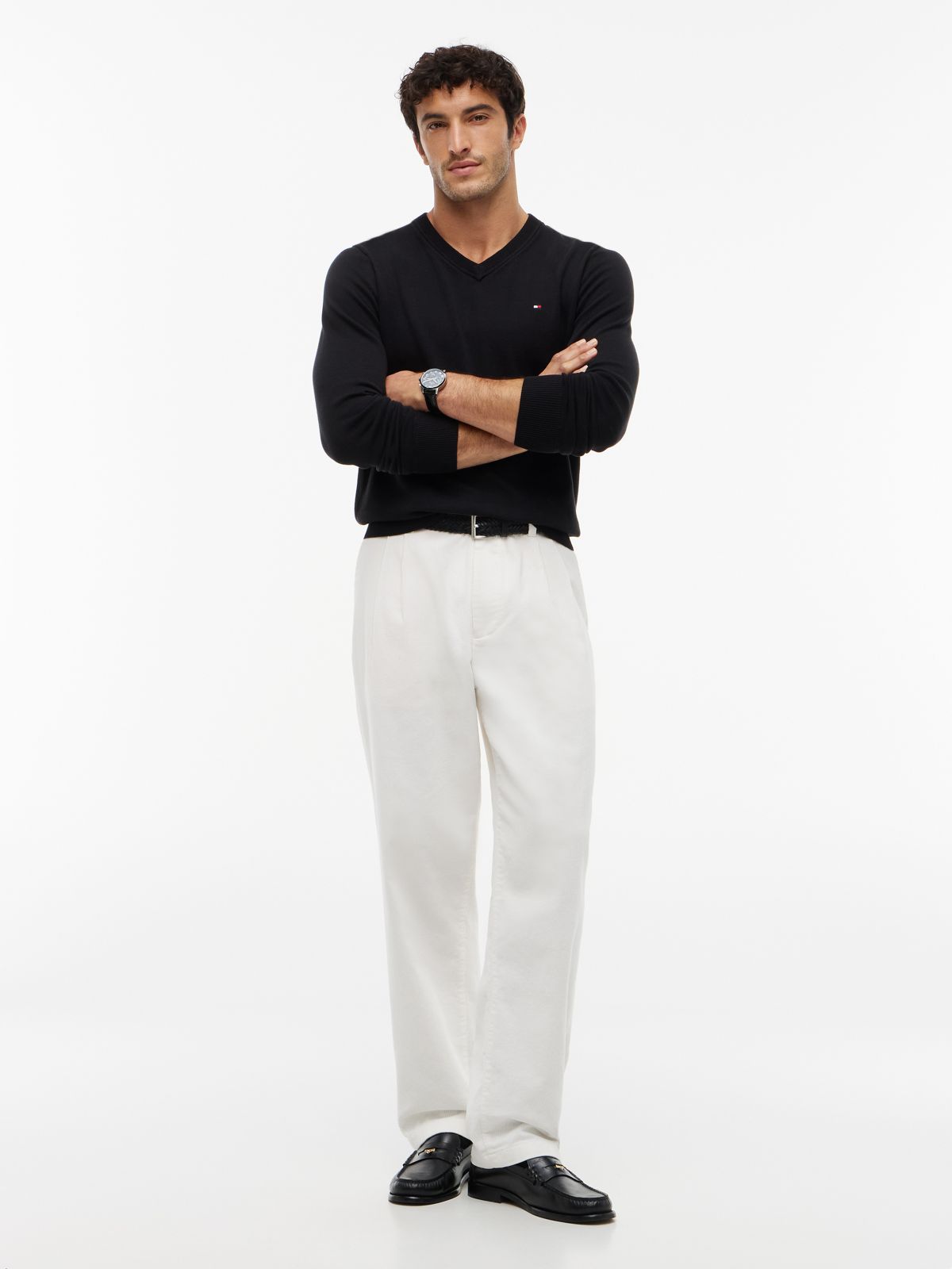 Solid Logo V-Neck Sweater — Black