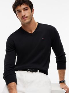 Solid Logo V-Neck Sweater — Black 3
