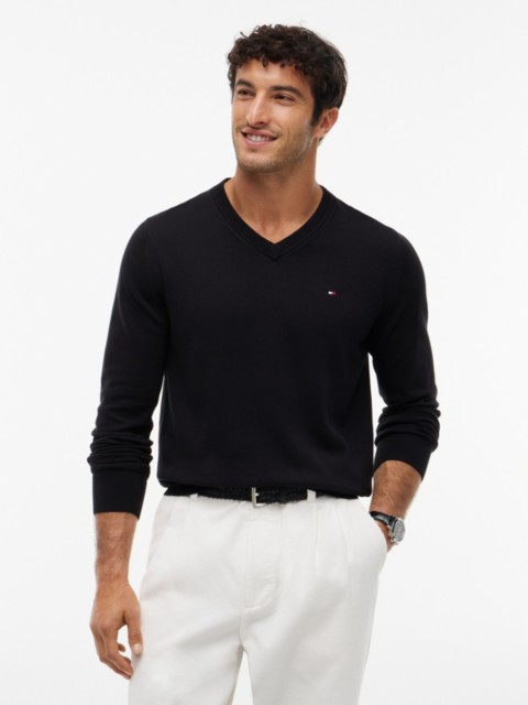 Мужские свитеры Tommy Hilfiger Solid Logo V-Neck Sweater