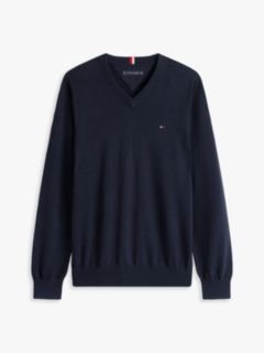 Solid Logo V-Neck Sweater — Navy 5