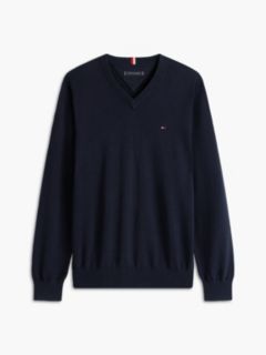 Solid Logo V-Neck Sweater — Navy 6