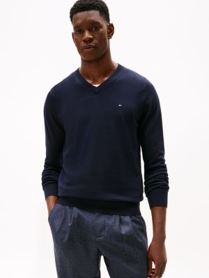 Solid Logo V-Neck Sweater, Navy