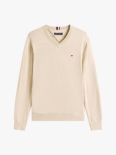 Solid Logo V-Neck Sweater — Semolina Heather 5