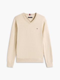 Solid Logo V-Neck Sweater — Semolina Heather 6