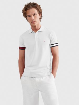 Slim Fit Flag Tipped Pique Cotton Polo, Fresh White