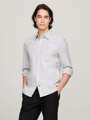 Regular Fit Stripe Stretch Oxford Shirt, Black/Optic White Stripe