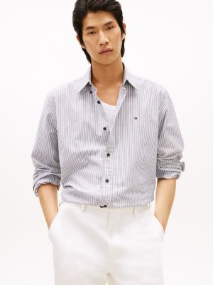 Regular Fit Stripe Stretch Oxford Shirt, Black/Optic White Stripe